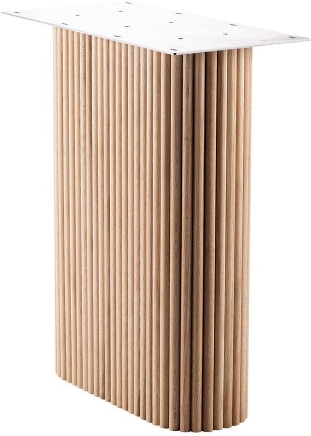 Furniture Legs Europe Ovale geribbelde tafelpoot van onbehandelde eiken van 55 bij 22 cm en hoogte 72 cm