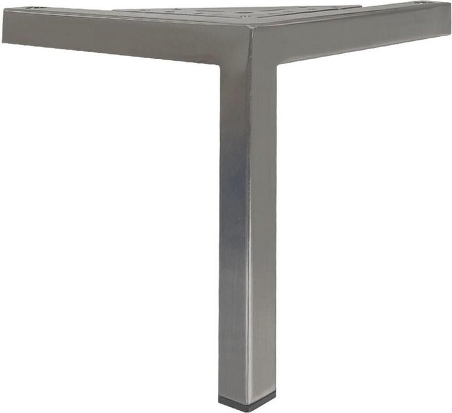 Furniture Legs Europe Stalen meubelpoot rvs look hoek 18 bij 18 cm en hoogte 16 cm (2 x 2 cm) Set van 4 stuks