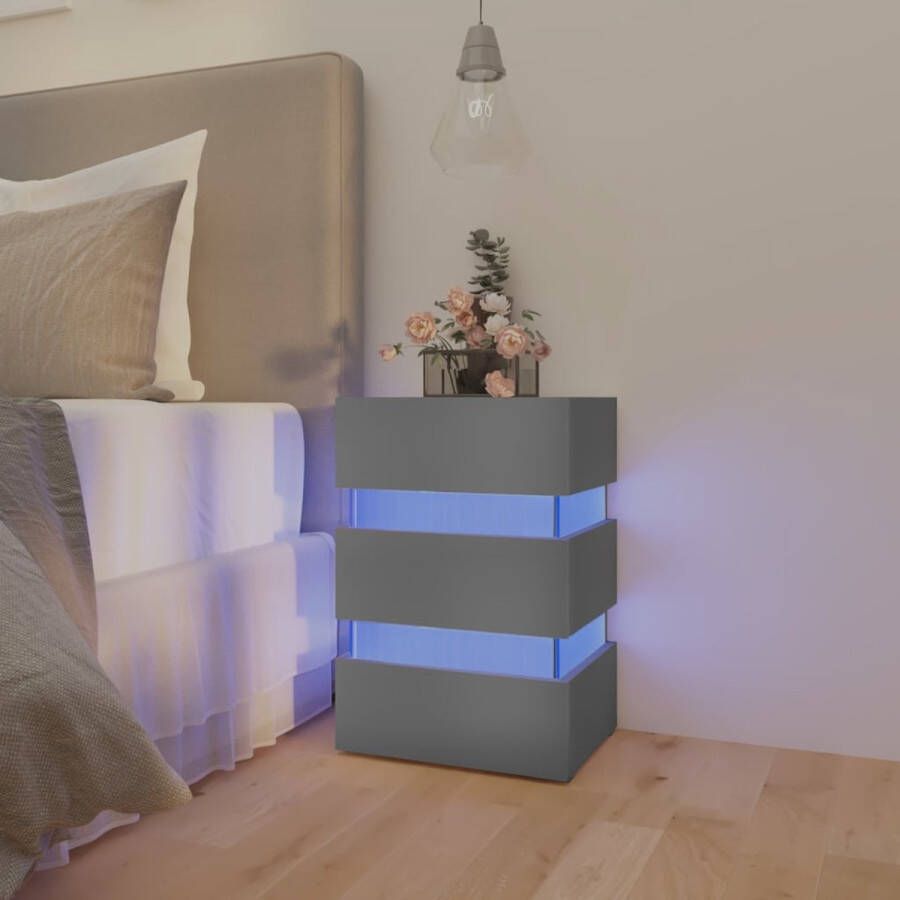 Furniture Limited 326846 Nachtkastje LED 45x35x67 cm bewerkt hout grijs