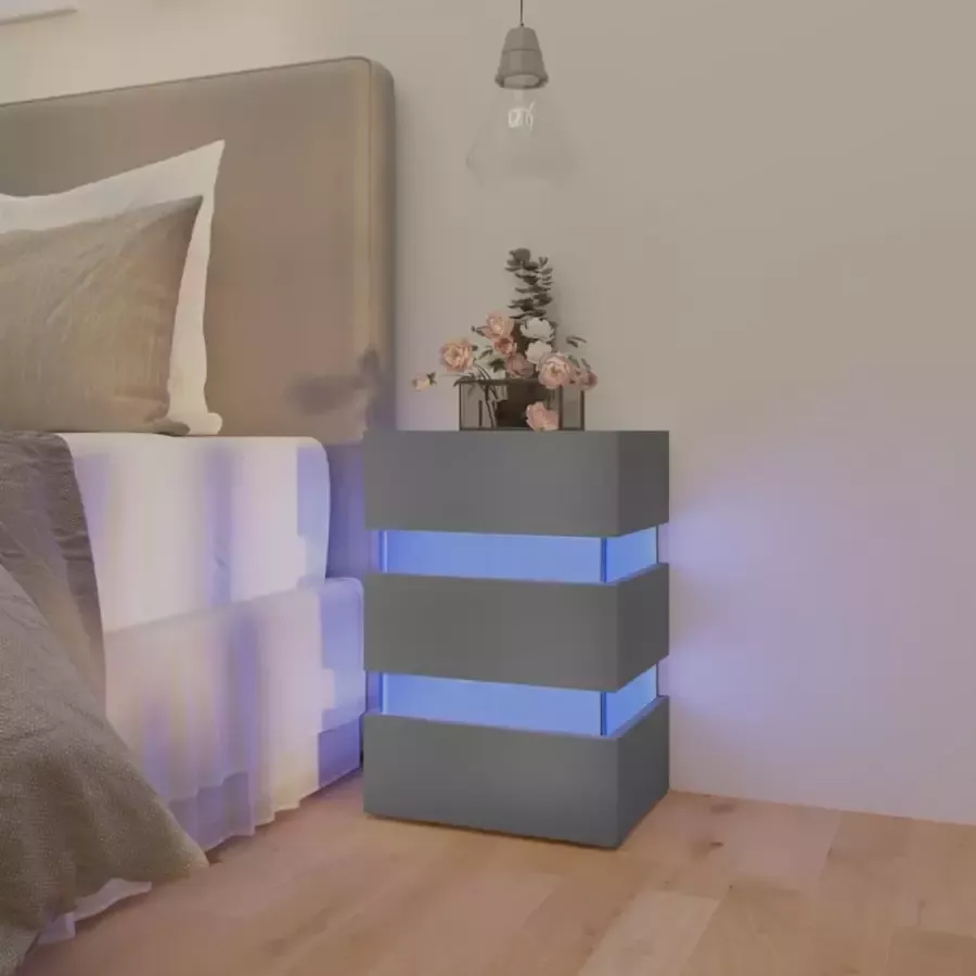 Furniture Limited 326846 Nachtkastje LED 45x35x67 cm bewerkt hout grijs