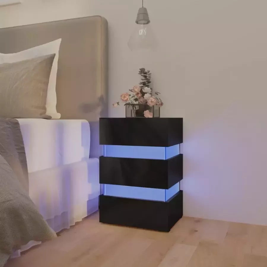 Furniture Limited 326846 Nachtkastje LED 45x35x67 cm bewerkt hout hoogglans zwart