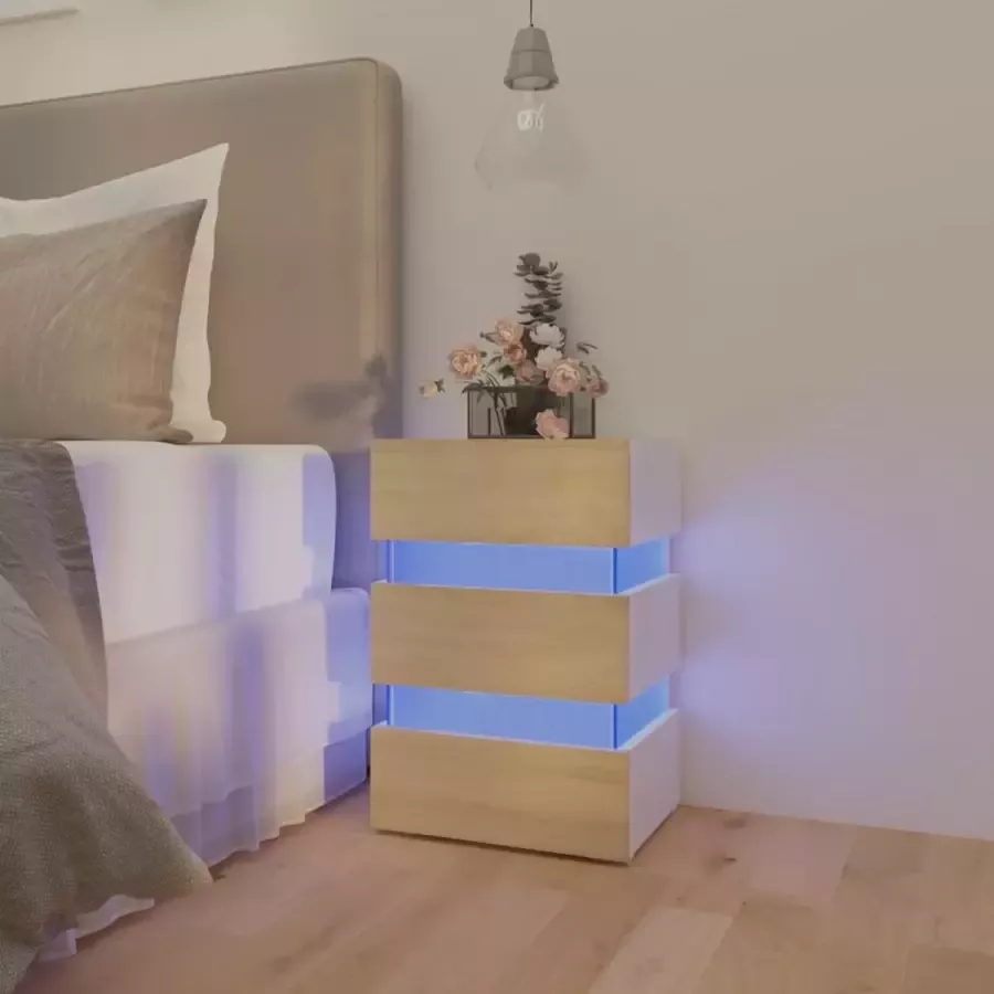 Furniture Limited 326846 Nachtkastje LED 45x35x67 cm bewerkt hout wit