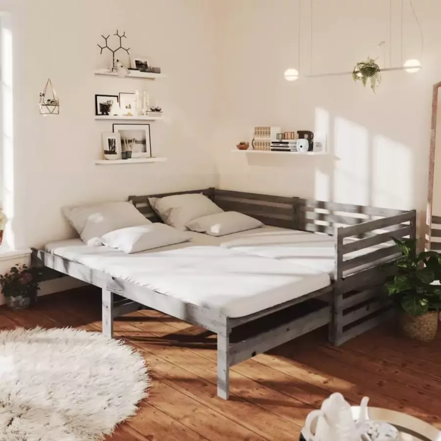 Furniture Limited Bedbank uitschuifbaar massief grenenhout grijs 2x(90x200) cm