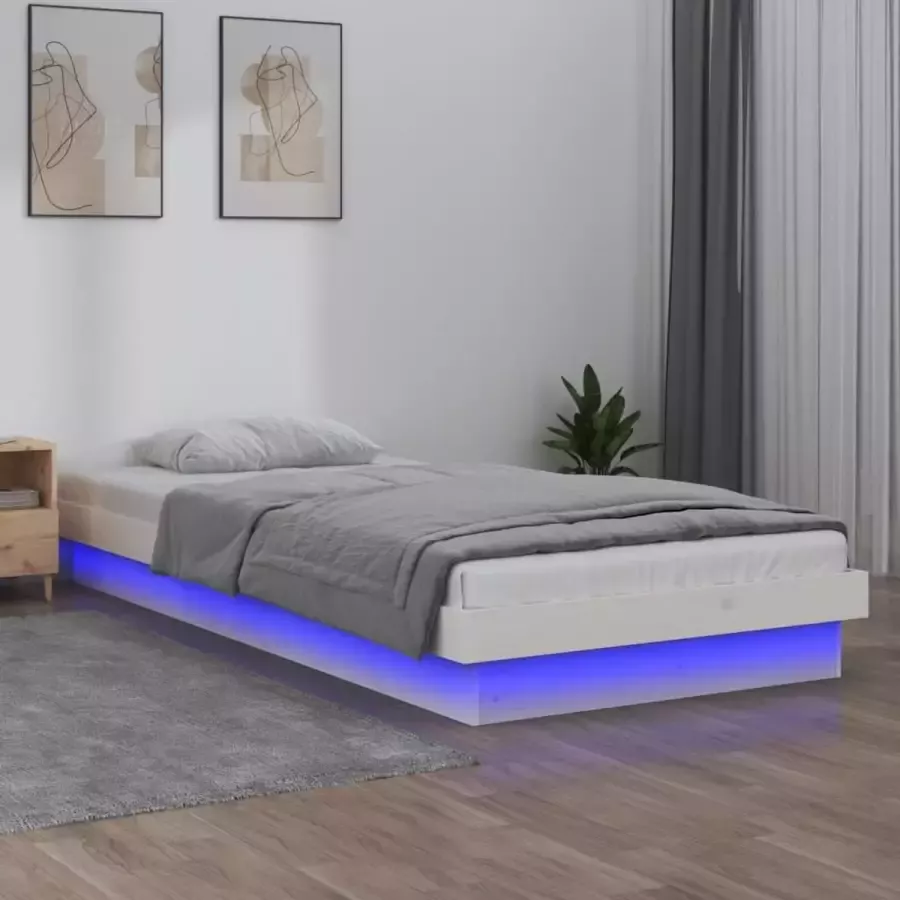 Furniture Limited Bedframe LED massief hout wit 90x190 cm 3FT Single