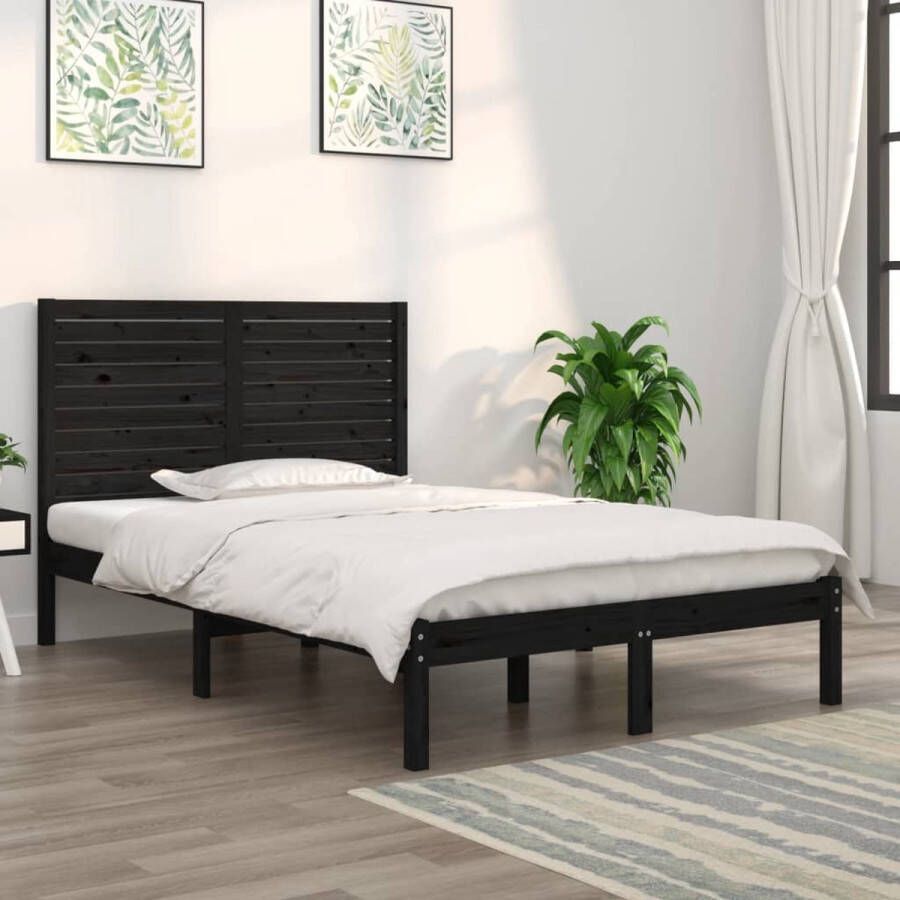 Furniture Limited Bedframe massief hout zwart 140x190 cm