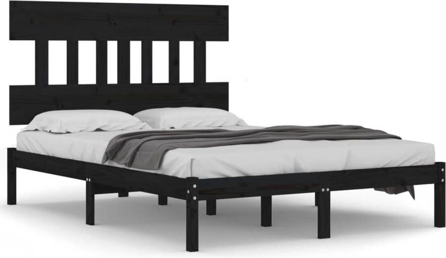 Furniture Limited Bedframe massief hout zwart 140x190 cm