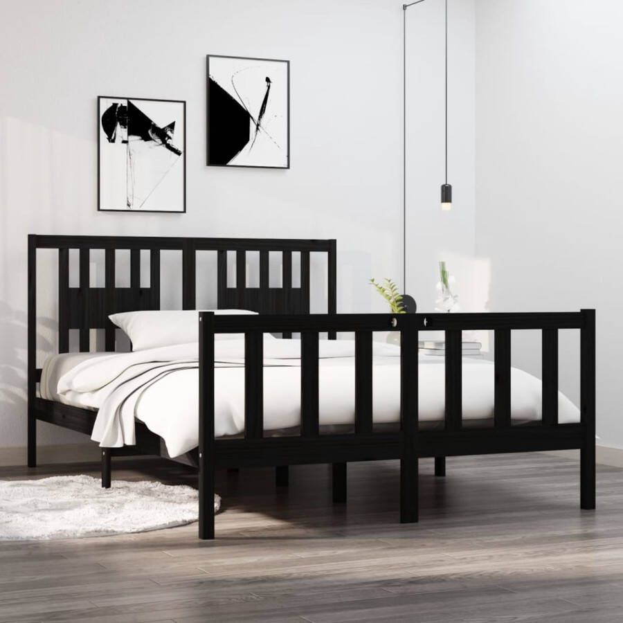 Furniture Limited Bedframe massief hout zwart 140x190 cm