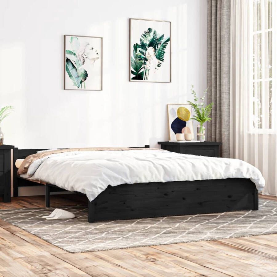 Furniture Limited Bedframe massief hout zwart 140x190 cm