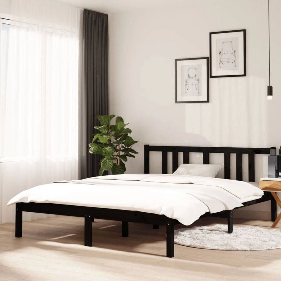 Furniture Limited Bedframe massief hout zwart 140x190 cm