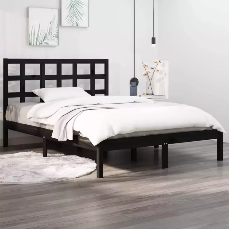 Furniture Limited Bedframe massief hout zwart 140x190 cm