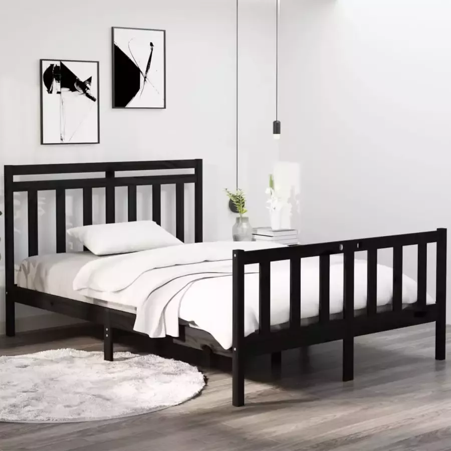 Furniture Limited Bedframe massief hout zwart 140x190 cm