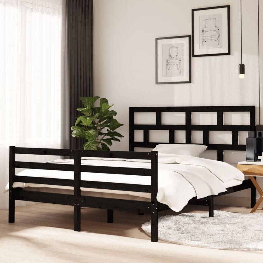 Furniture Limited Bedframe massief hout zwart 150x200 cm 5FT King Size