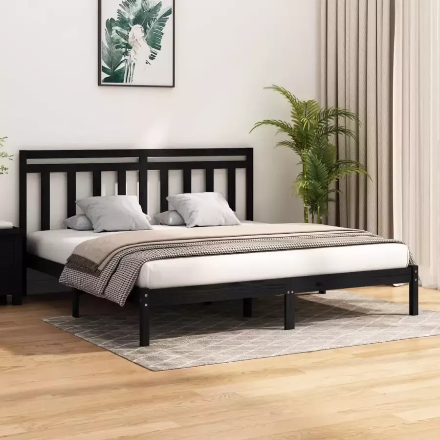 Furniture Limited Bedframe massief hout zwart 200x200 cm