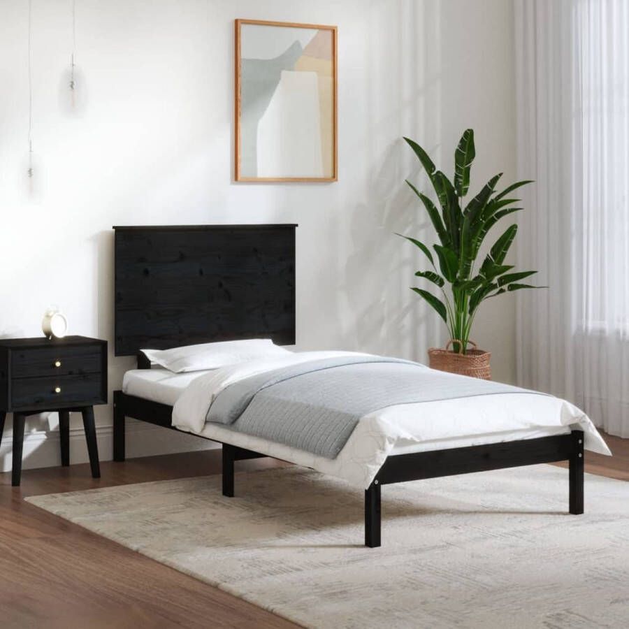 Furniture Limited Bedframe massief hout zwart 90x190 cm 3FT Single