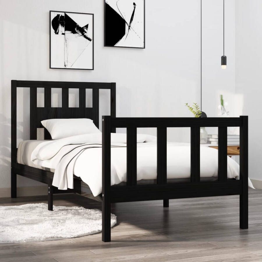 Furniture Limited Bedframe massief hout zwart 90x190 cm 3FT Single