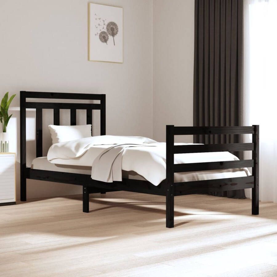 Furniture Limited Bedframe massief hout zwart 90x190 cm 3FT Single