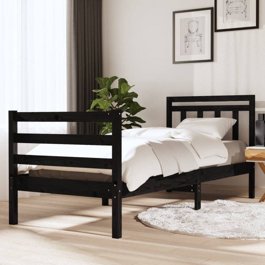 Furniture Limited Bedframe massief hout zwart 90x190 cm 3FT Single