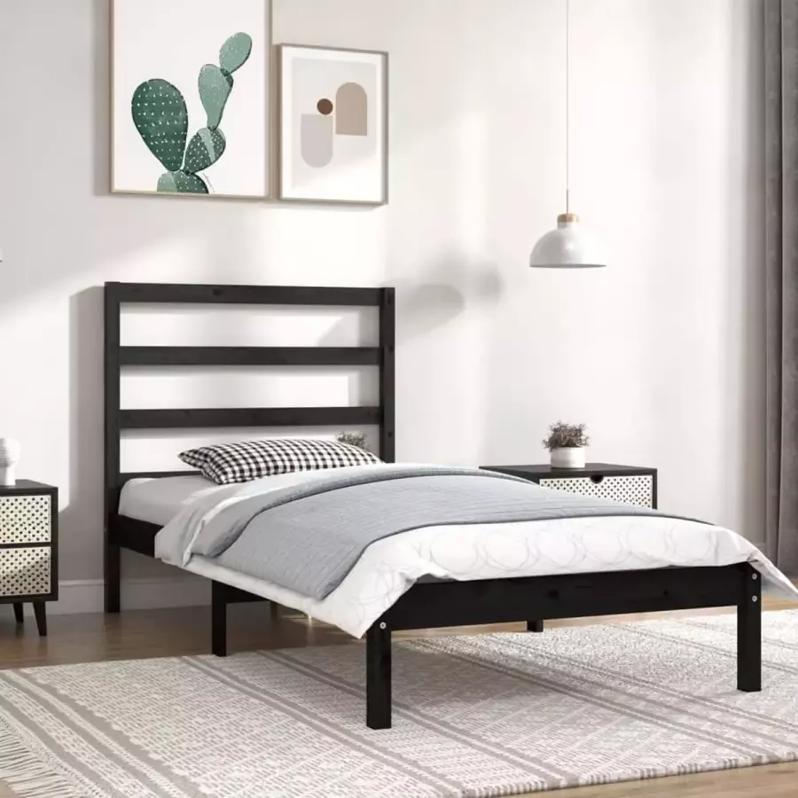 Furniture Limited Bedframe massief hout zwart 90x190 cm 3FT Single