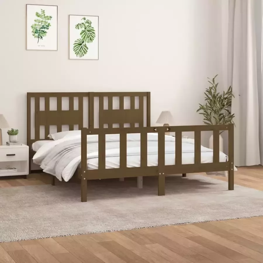 Furniture Limited Bedframe met hoofdbord grenenhout honingbruin 160x200 cm