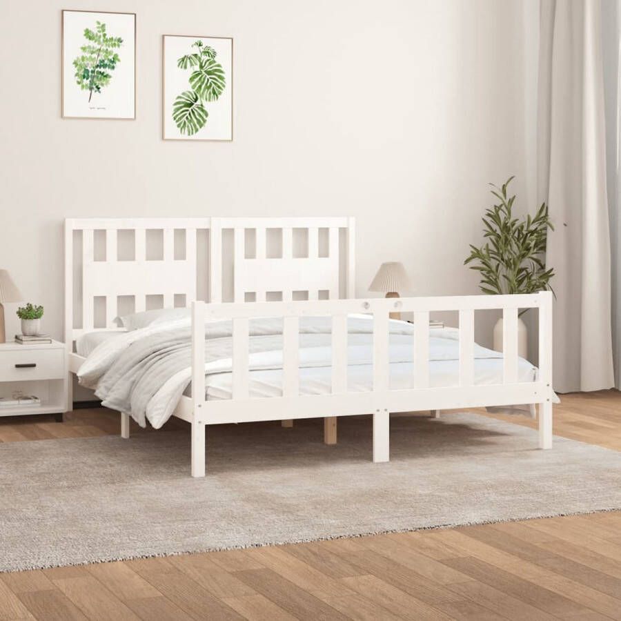 Furniture Limited Bedframe met hoofdbord grenenhout wit 150x200 cm 5FT King Size