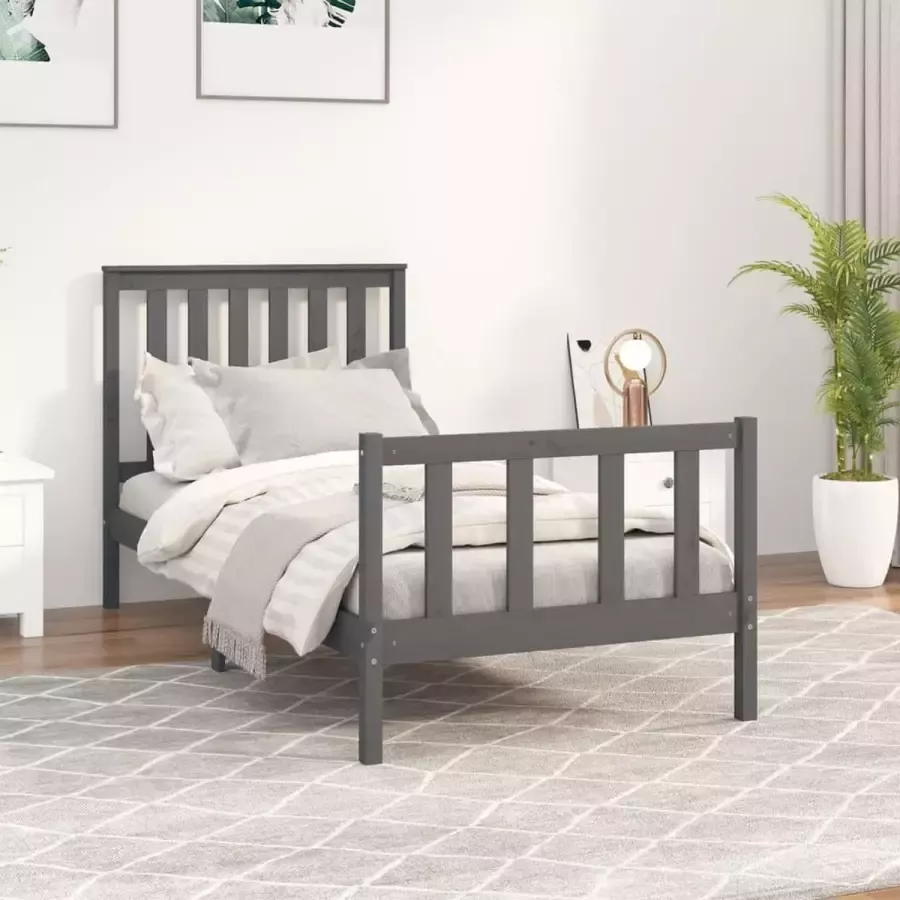 Furniture Limited Bedframe met hoofdbord massief grenenhout grijs 100x200 cm