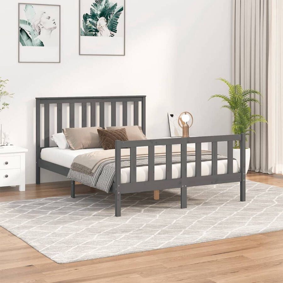 Furniture Limited Bedframe met hoofdbord massief grenenhout grijs 140x200 cm