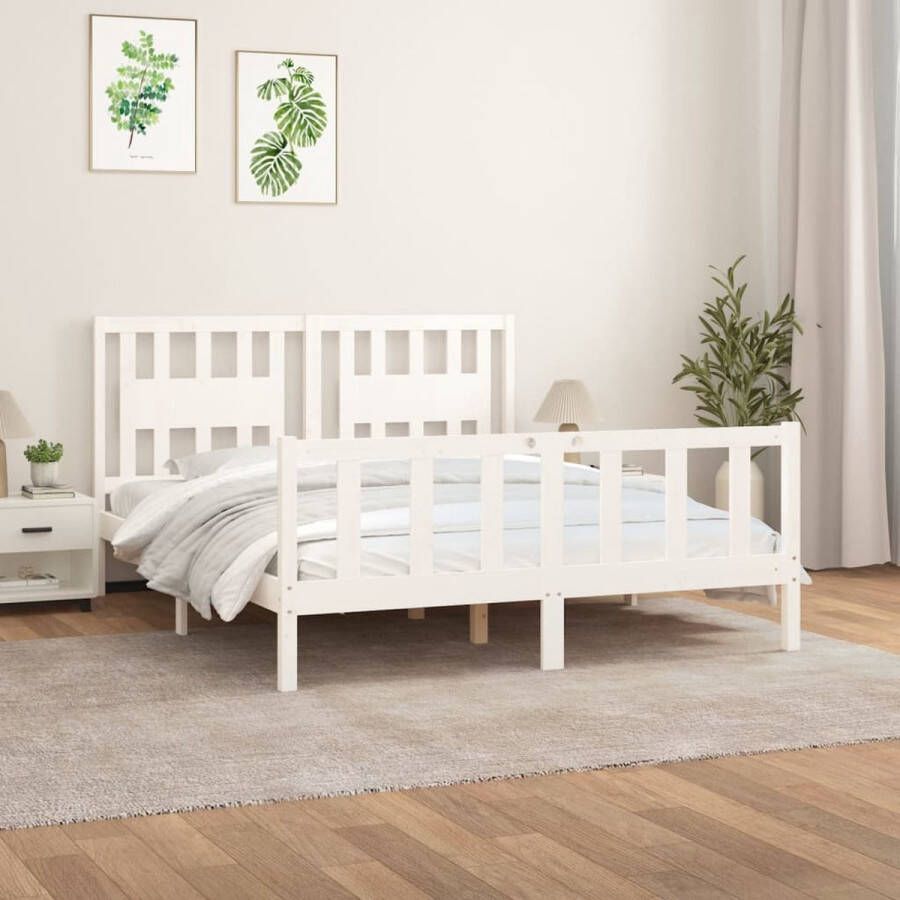 Furniture Limited Bedframe met hoofdbord massief grenenhout wit 160x200 cm