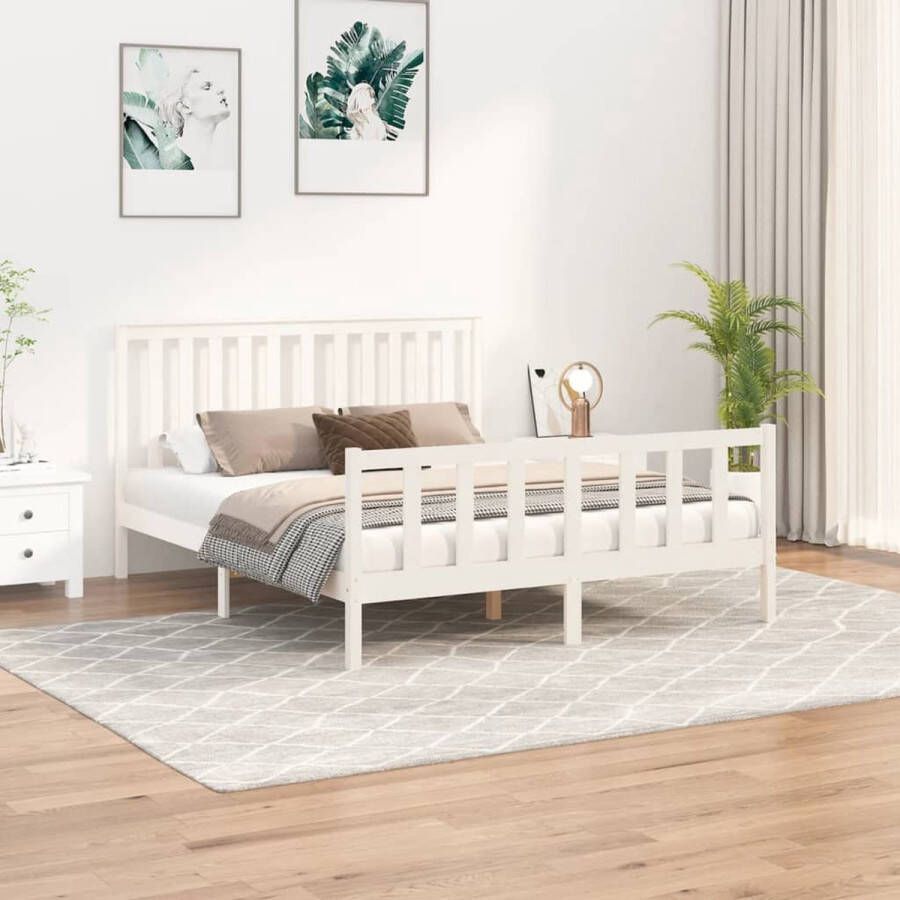 Furniture Limited Bedframe met hoofdbord massief grenenhout wit 160x200 cm