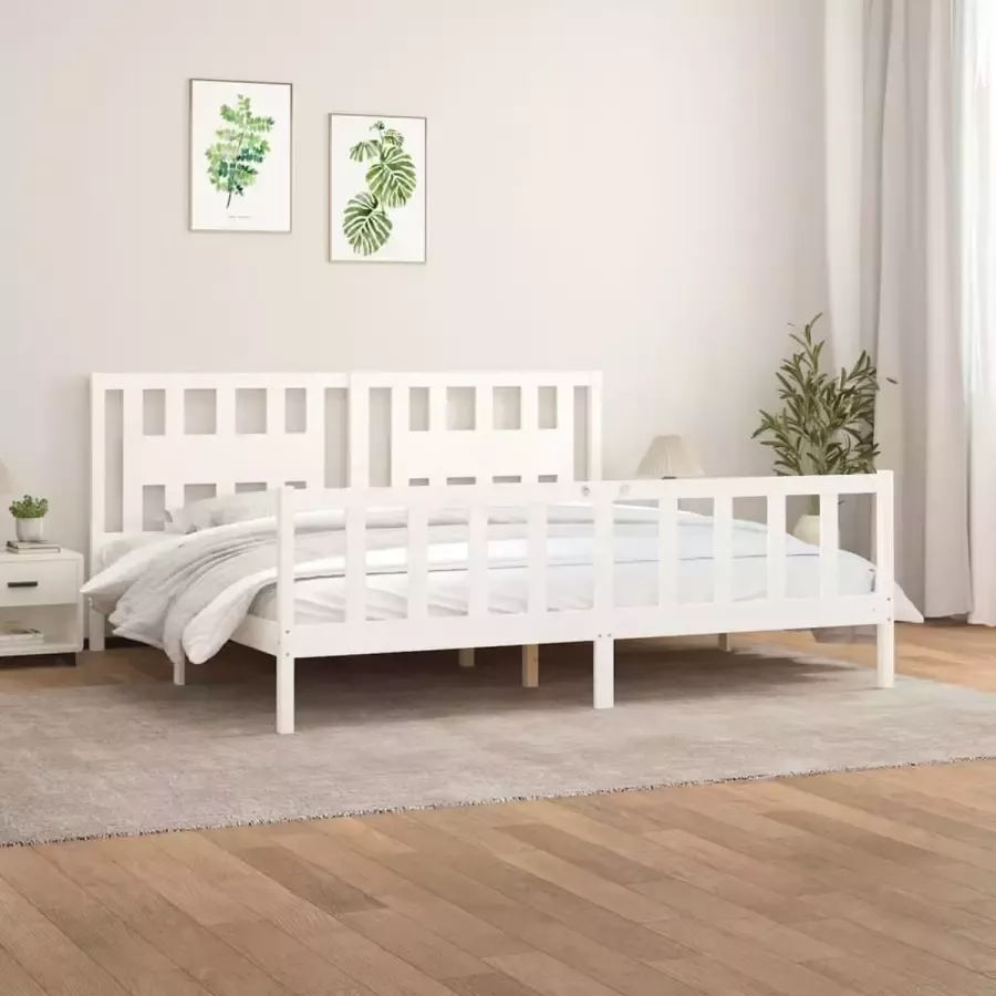 Furniture Limited Bedframe met hoofdbord massief grenenhout wit 200x200 cm