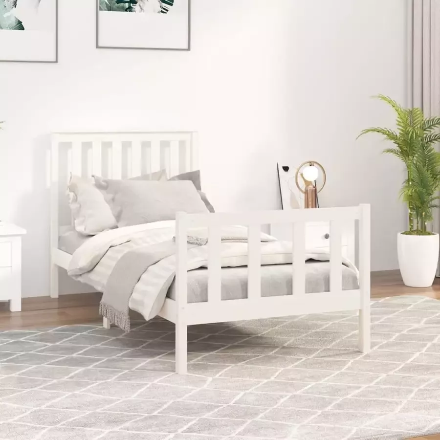 Furniture Limited Bedframe met hoofdbord massief grenenhout wit 90x200 cm