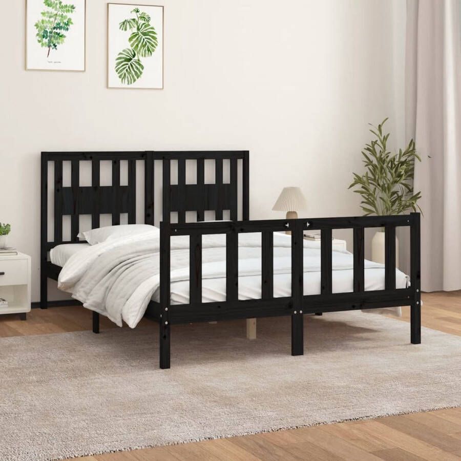 Furniture Limited Bedframe met hoofdbord massief grenenhout zwart 140x200 cm