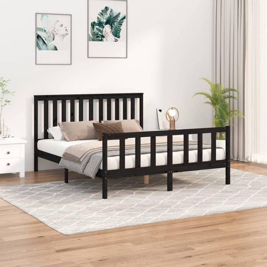 Furniture Limited Bedframe met hoofdbord massief grenenhout zwart 160x200 cm