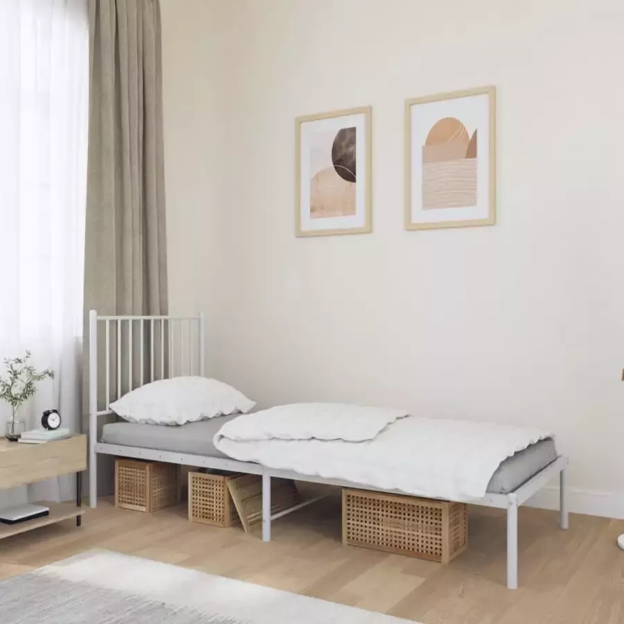 Furniture Limited Bedframe met hoofdbord metaal wit 75 x 190 cm