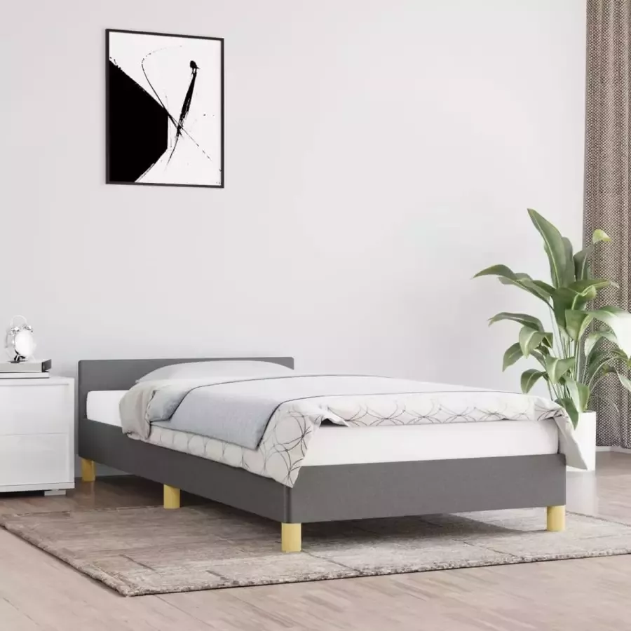 Furniture Limited Bedframe met hoofdbord stof donkergrijs 80x200 cm