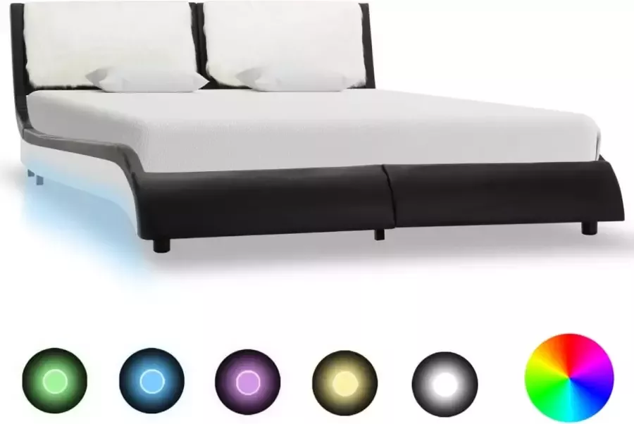 Furniture Limited Bedframe met LED kunstleer zwart en wit 135x190 cm
