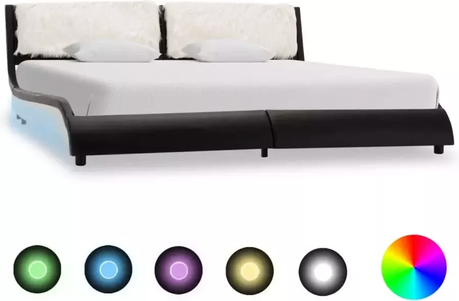 Furniture Limited Bedframe met LED kunstleer zwart en wit 150x200 cm - Foto 1