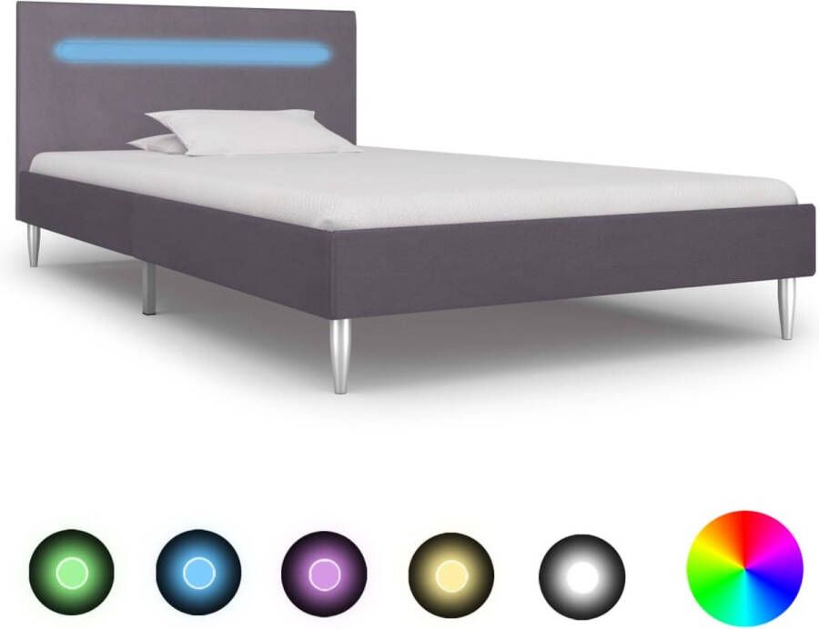 Furniture Limited Bedframe met LED stof grijs 90x200 cm