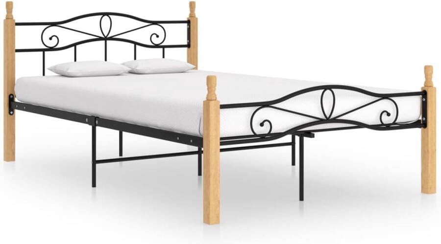 Furniture Limited Bedframe metaal en massief eikenhout zwart 120x200 cm
