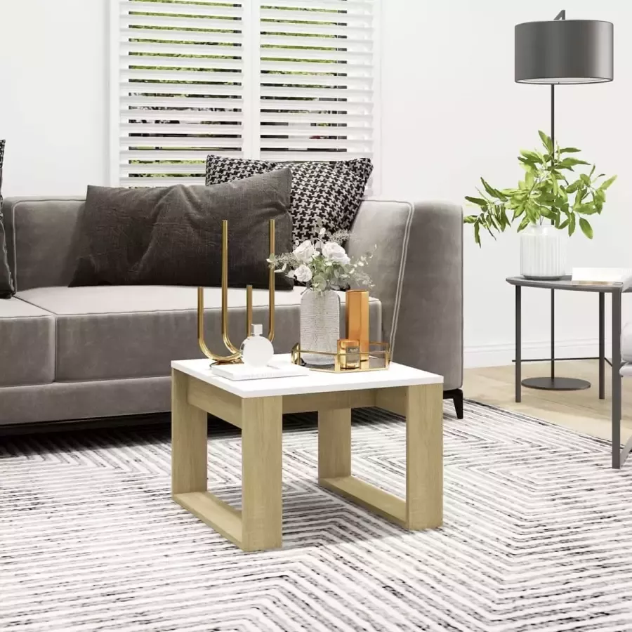 Furniture Limited Bijzettafel 50x50x35 cm spaanplaat sonoma eikenkleurig en wit