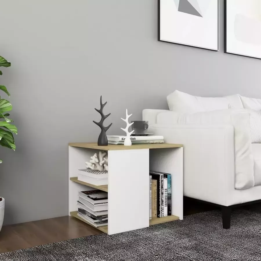 Furniture Limited Bijzettafel 50x50x45 cm spaanplaat sonoma eikenkleurig en wit