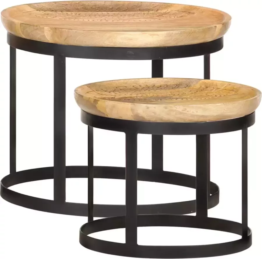 Furniture Limited Bijzettafel rond 2 st massief mangohout en staal
