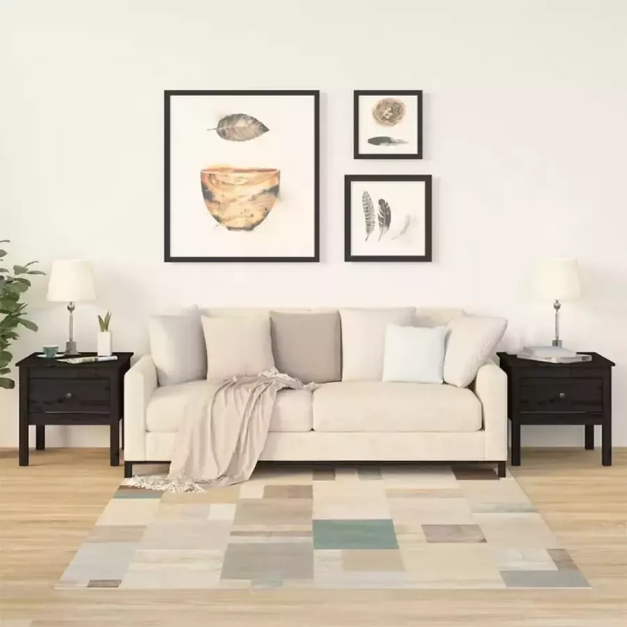 Furniture Limited Bijzettafels 2 st 50x50x49 cm massief grenenhout zwart