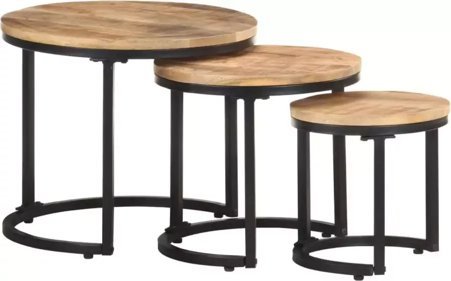 Furniture Limited Bijzettafels 3 st ruw mangohout