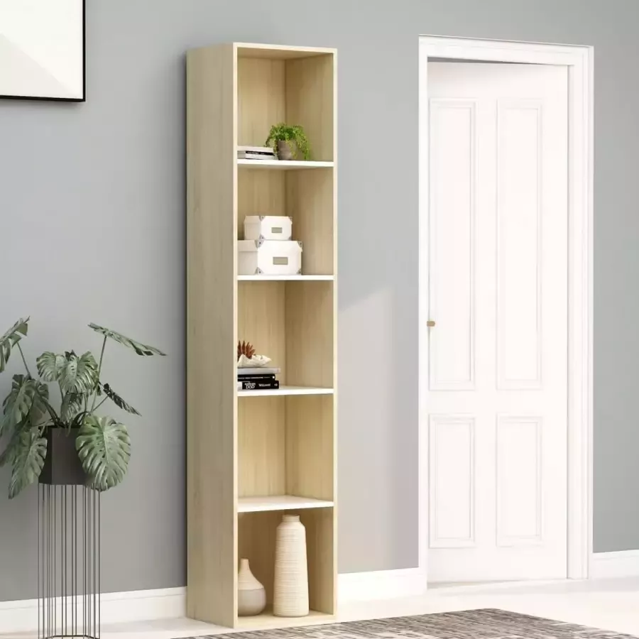 Furniture Limited Boekenkast 40x30x189 cm spaanplaat wit en sonoma eikenkleurig