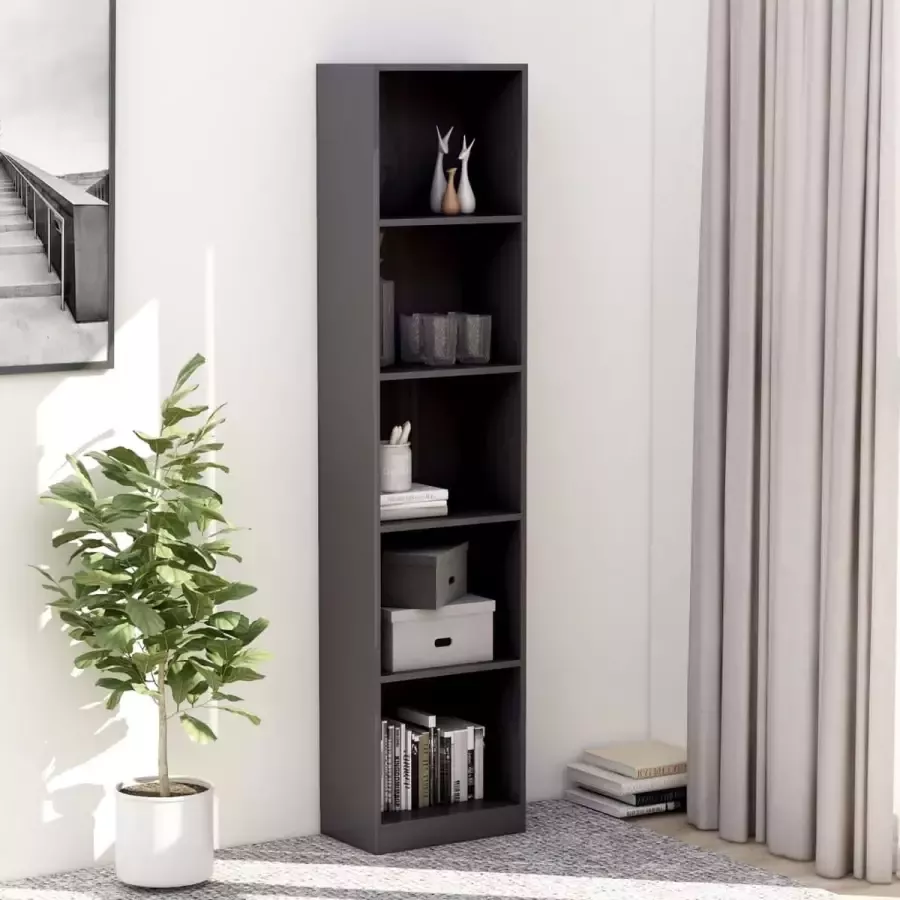 Furniture Limited Boekenkast 5 schappen 40x24x175 cm bewerkt hout hoogglans grijs