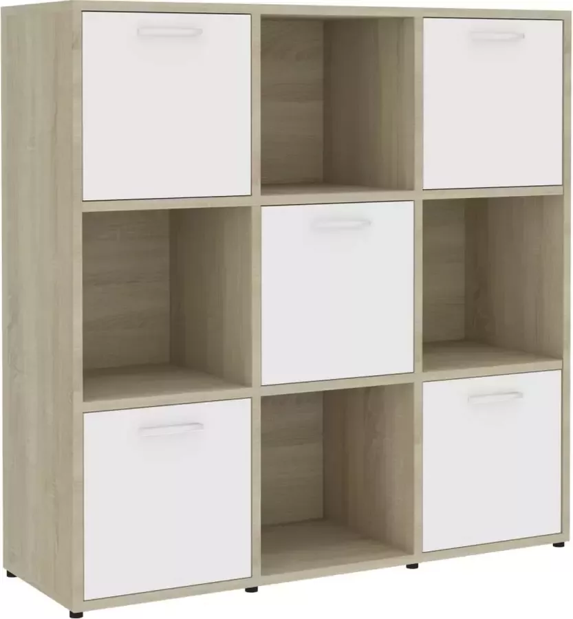 Furniture Limited Boekenkast 90x30x90 cm spaanplaat wit en sonoma eikenkleurig