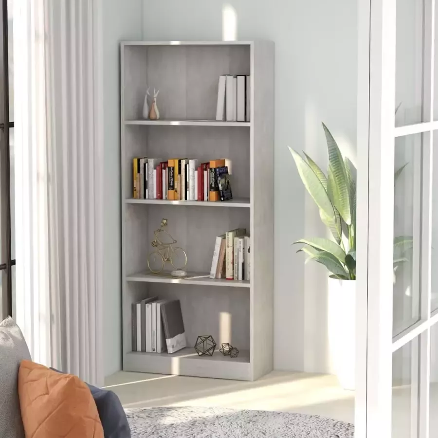 Furniture Limited Boekenkast met 4 schappen 60x24x142 cm bewerkt hout betongrijs