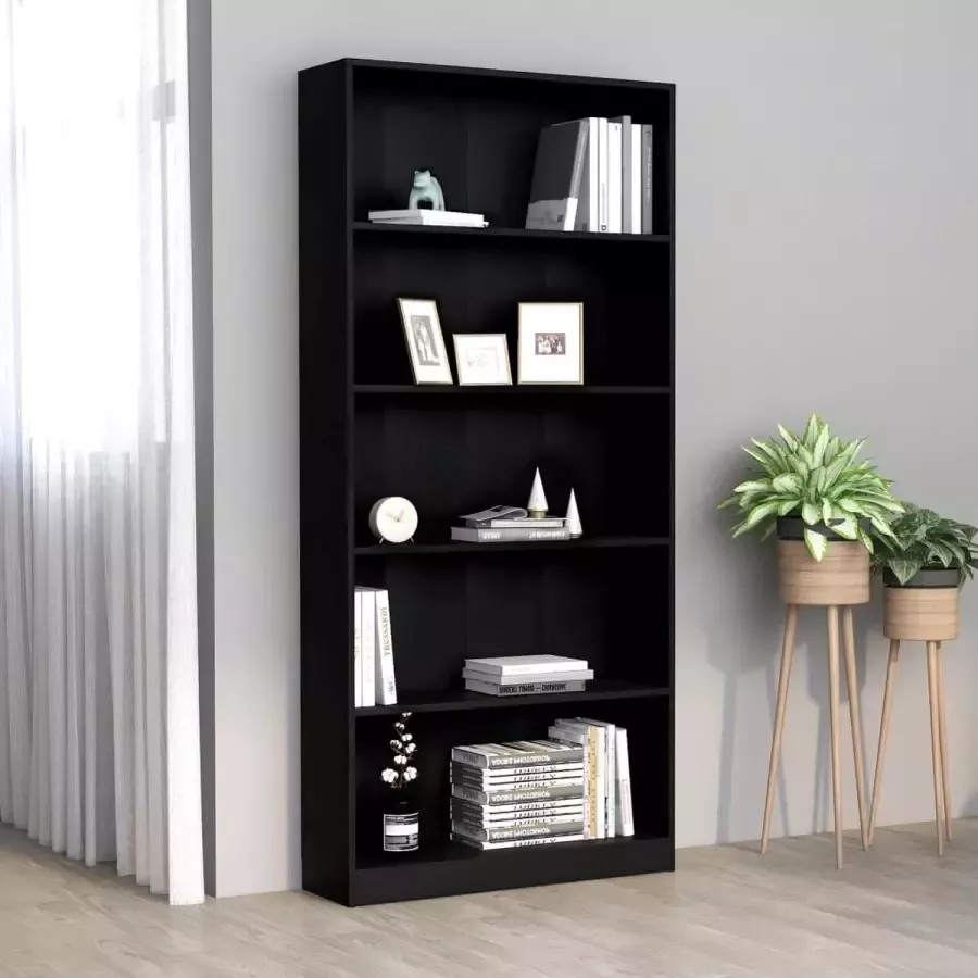 Furniture Limited Boekenkast met 5 schappen 80x24x175 cm bewerkt hout zwart