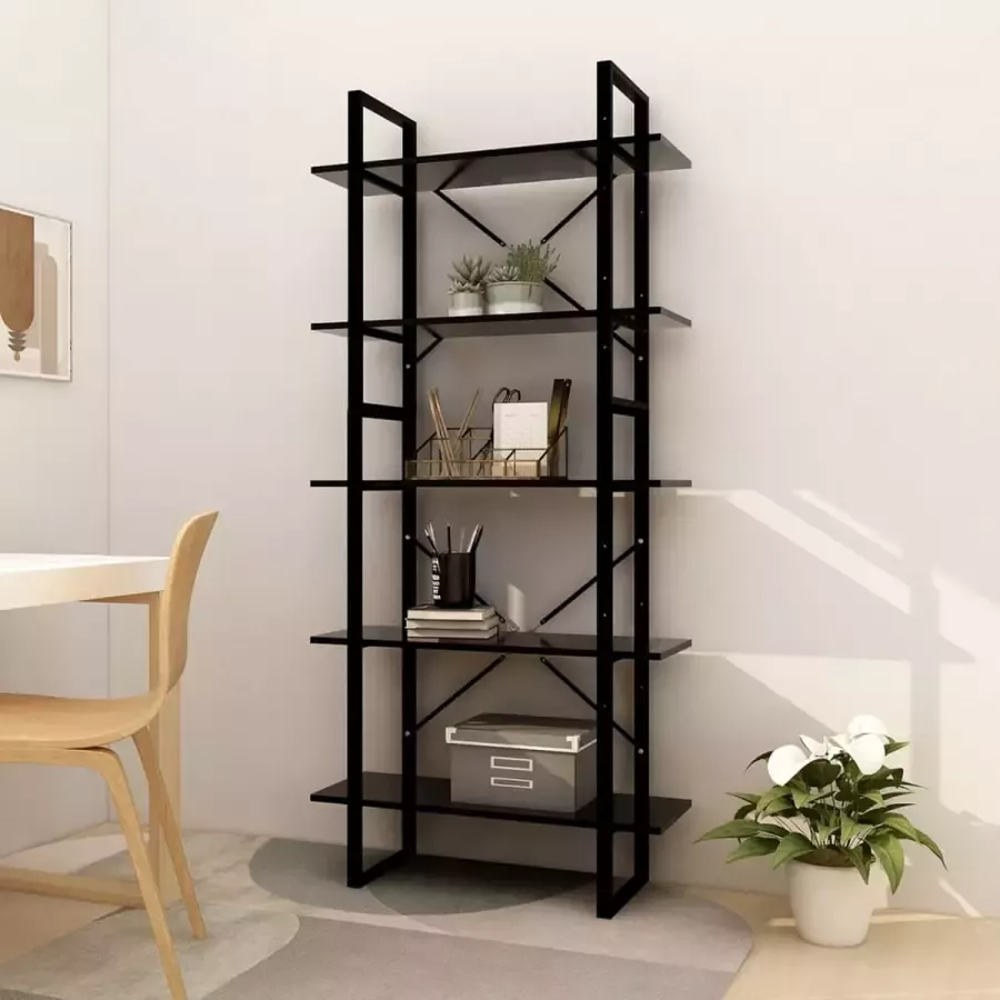 Furniture Limited Boekenkast met 5 schappen 80x30x175 cm bewerkt hout zwart