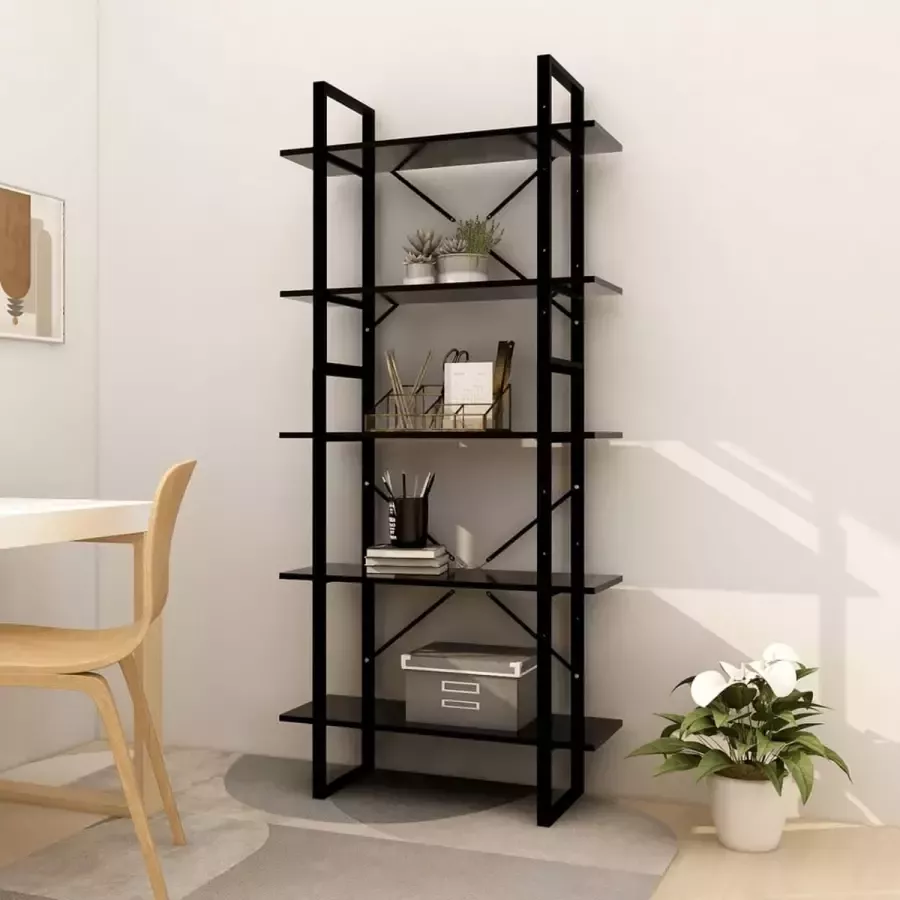 Furniture Limited Boekenkast met 5 schappen 80x30x175 cm bewerkt hout zwart